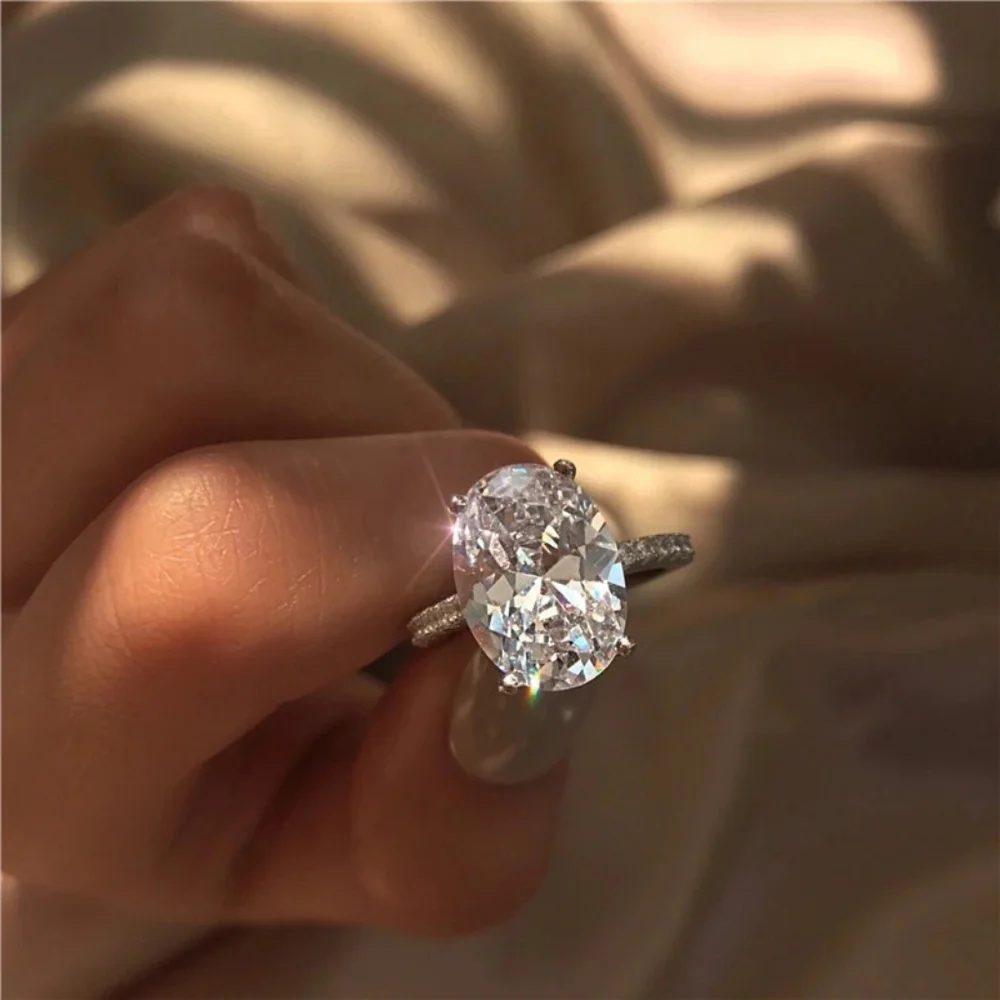 New Silver Big Oval Diamond Engagement Ring - Picture 3 of 3